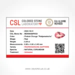 Padparadscha Sapphire 0.59ct Pear Shape - CB 0006 - Image 3