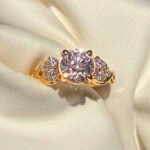 Hiru's Infinity Ring - 22ct Yellow Gold Brilliant Cut Untreated Peach Sapphire with Natural Diamonds